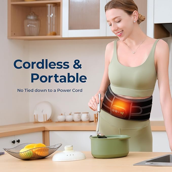 Heating Pad for Back, Cordless Lower Back Massager with Heat, Electric Heating Pad Wrap for Period Cramps Lower Back Neck Shoulders, 3 Heating Levels & 3 Massage Modes, Birthday Gifts for Women Men