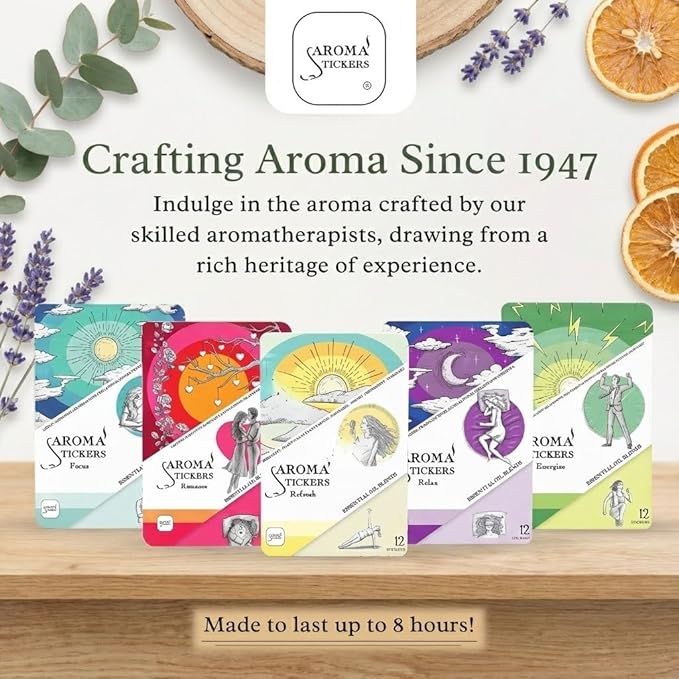 Cotton Eye Mask with AROMA STICKERS®︎ - Relax - Natural Essential Oil Scented - Aromatherapy Sticker Diffuser for Eye Mask - Lavender, Frankincense for Sleeping, with Gift Bag (Pack of 1,12 Stickers)