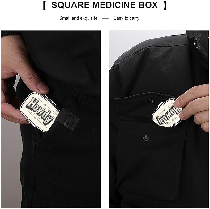 Howdy Western Pill Box 2 Compartment Portable Medicine Pill Case Travel Pill Organizer for Pocket Purse