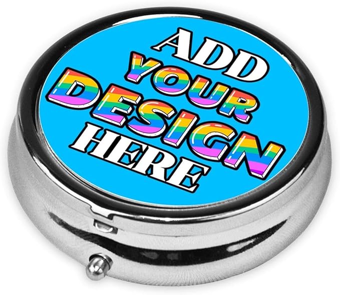 Custom Pill Box, Medicine Pill Organizer Case Container Travel Pill Holder Vitamin for Purse Med Wallet Portable Mini Pastillero Round, Deep Sky Blue, Personalized Gifts with Photo