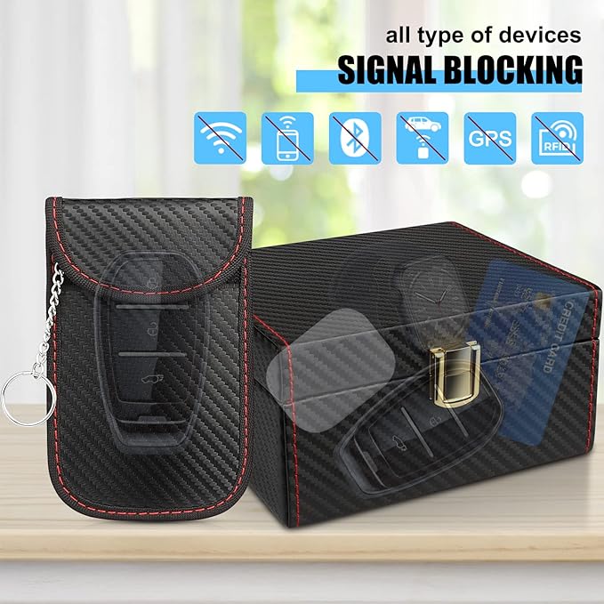 Diyife Car Key Signal Blocker Box, [5-7 Keys Capacity] 12.5 x 10.2 x 5.5cm Faraday Box for Car Keys with 2 Pack Faraday Pouch, Anti-Theft Key Fob Protector RFID Signal Blocking Cage