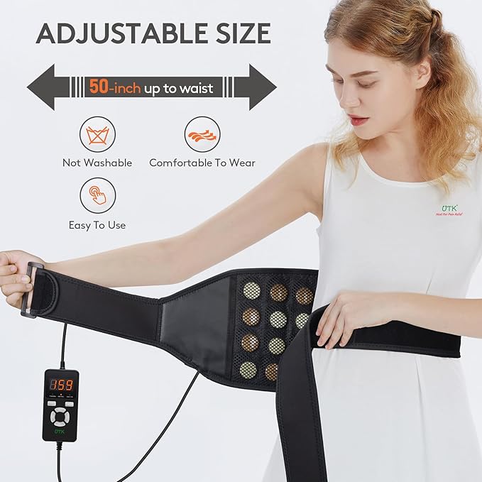 UTK Far Infrared Heating Pad for Back Pain Relief, Hot to 159℉, Gift for Women Men, Heating Pads for Lower Back, 24 Timers Auto-Off, 20 Natural Jade, 35-55" Adjustable Size