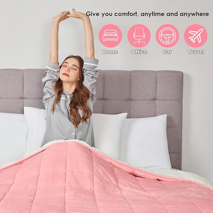 yescool Weighted Blanket for Adults (15 lbs, 48" x 72", Hot Pink) Heavy Blanket for Sleeping Perfect for 140-160 lbs, Twin Size Breathable Blanket with Premium Glass Bead, Machine Washable