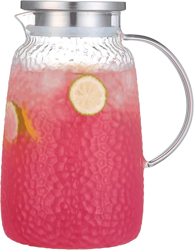 Purefold 105 oz Glass Water Pitcher with Lid, Heat Resistant Borosilicate Jug for Iced Tea, Juice, Milk, Cold or Hot Beverages, Large Caliber Pitchers Easy Clean