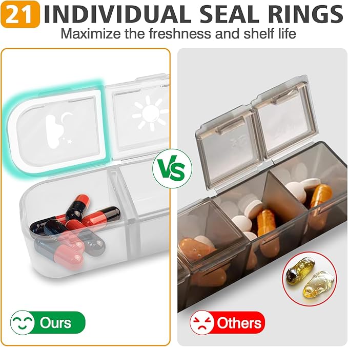 Travel Pill Organizer, 7 Day & Pill Organizer 3 Times A Day, 7 Day Pill Box - GloDeals Weekly Pill Organizer Daily Medicine Container Dispenser Case for Vitamin Fish Oil Supplement
