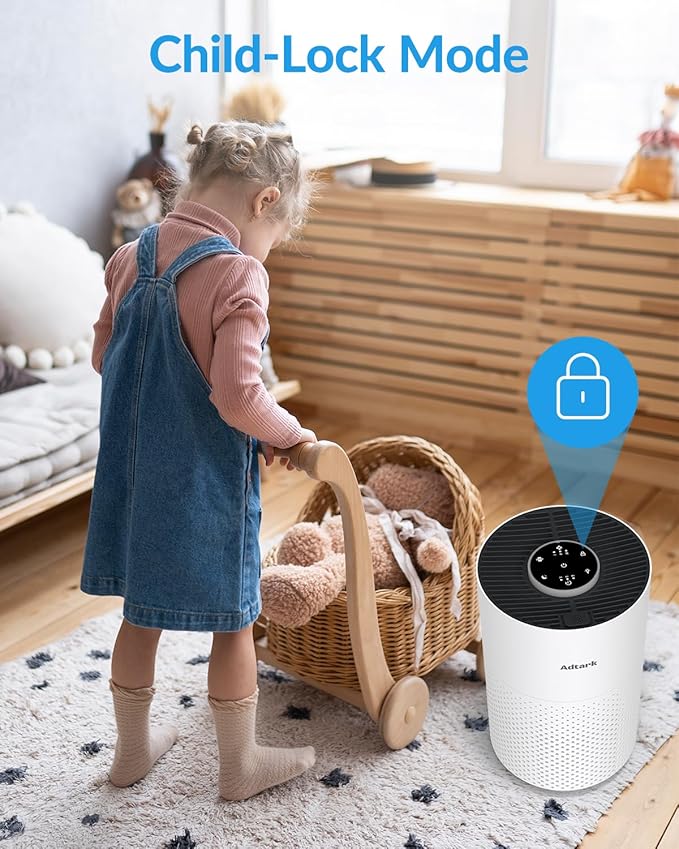 Air Purifiers for Home Bedroom, ADTARK Air Cleaner with 3-in-1 Filter, Sleep Mode & Aroma Function, 3 Light Modes, Room Air Purifier with 3 Timer for Office, Dorm, Hotel (White)