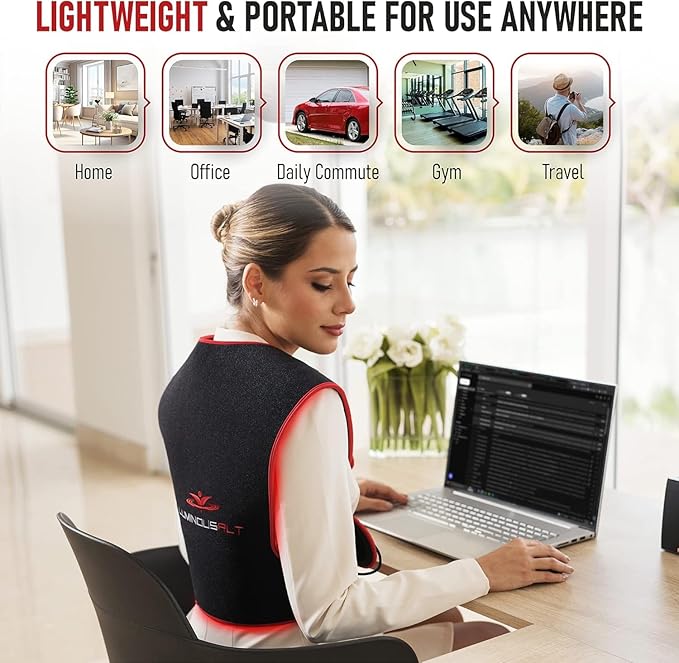 LuminousRLT Red Light Therapy Back Pad – Adjustable LED Light Wrap with Red & Near-Infrared LEDs (660nm & 850nm), 204 LEDs, Auto Shut-Off, Large