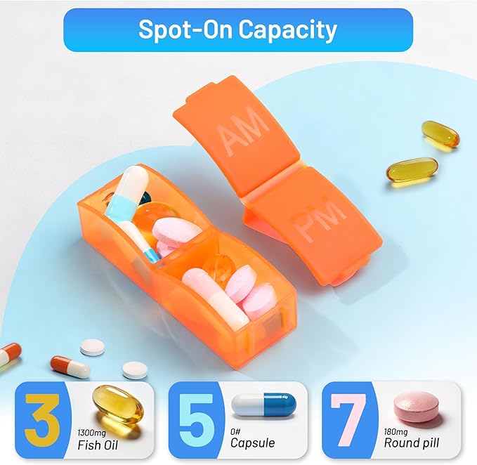 Monthly Pill Organizer 2 Times a Day, 30 Day Pill Box AM PM for Small Pill, 31 Day Vitamin & Medication Organizer with Removable Daily Compartments, DIY Number Labels, Portable Travel Pill Case