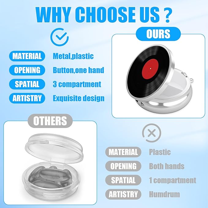 Vintage Vinyl Record Pill Case, Pill Box 3 Compartments Metal Small Pill Holder with Mirror Mini Travel Pill Container for Purse Pocket Women Men