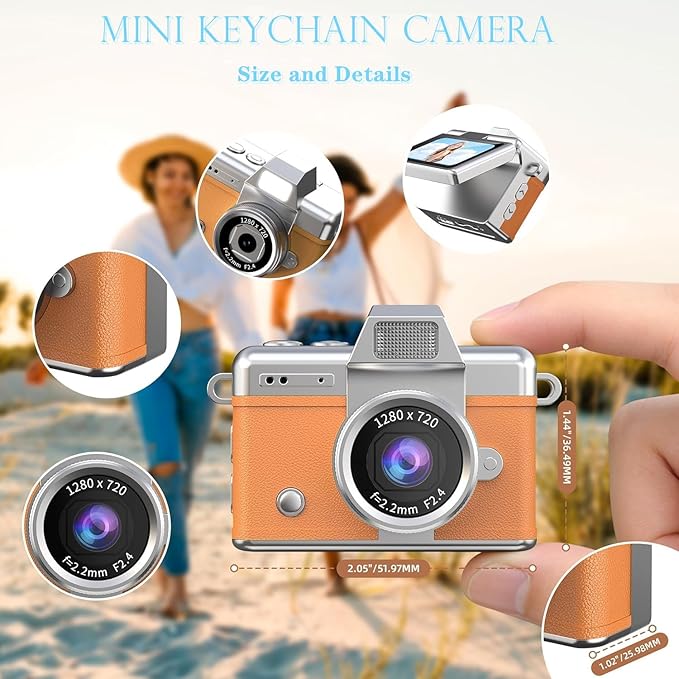 Mini Keychain Camera with Flip Screen Series,1080P HD Multiple Shooting Recording Modes, Portable Digital Camera with 16GB SD Card for Travel, Party. Ideal Pendant Gift