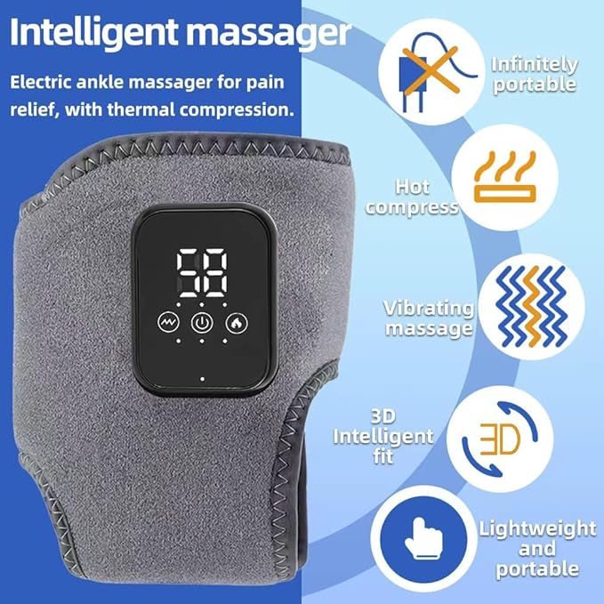 Cordless Ankle Heating Pad, Foot Renew, Ankle Massager for Pain Relief & Circulation, 3 Levels of Heat and Vibration Adjustable, Smart Timer, Gifts for Dad Mom Men Women. (GRAY-2PCS)