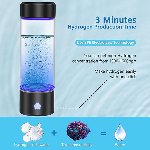 Hydrogen Water Bottle, Portable Rechargeable Hydrogen Water Bottle Generator for Home Travel Office Exercise, Black