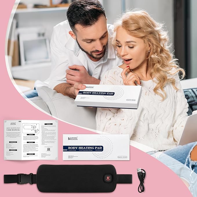 Heating Pad for Period Cramps, 3000mAh Menstrual Heating Pad with 3 Temeprature Levels, Cordless Heating Belly Wrap Belt, Gift for Women and Girl (Black)