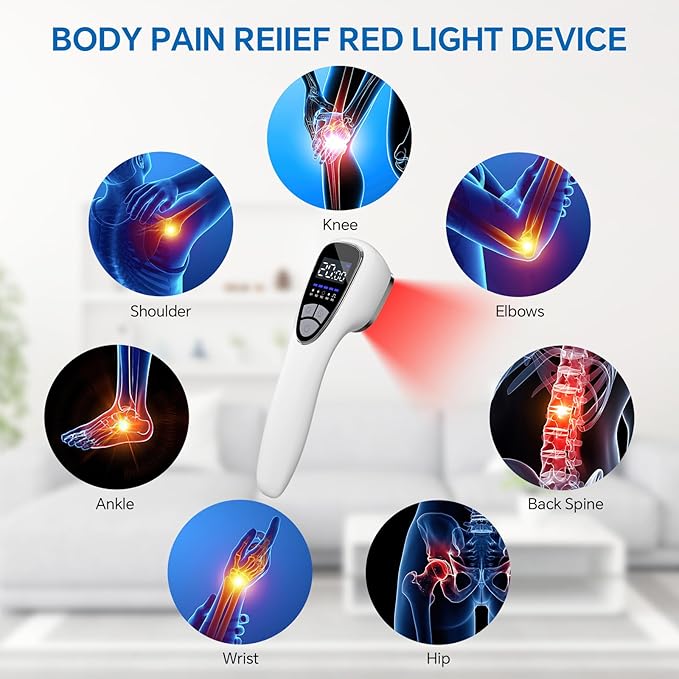 Red Light Therapy Device for Body Pain ReIief with Stand, 6x808nm+12x650nm Handheld Near Infrared Light Therapy with PW Pulsed Wave Model for Human Body Joint Back Knee Muscle