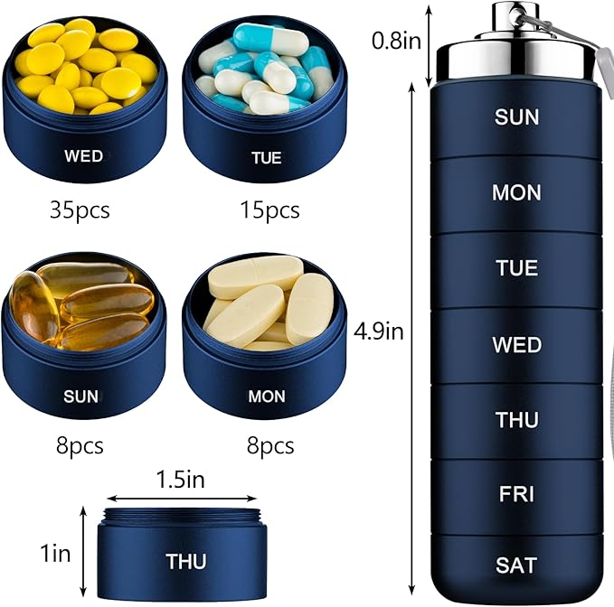 Mossime Metal Travel Pill Organizer, Portable 7 Day Vitamin Organizer Stackable, Waterproof 1 Times A Day Pill Box, Large Pill Container, Daily Medicine Organizer for Vitamin, Fish Oil, Supplement