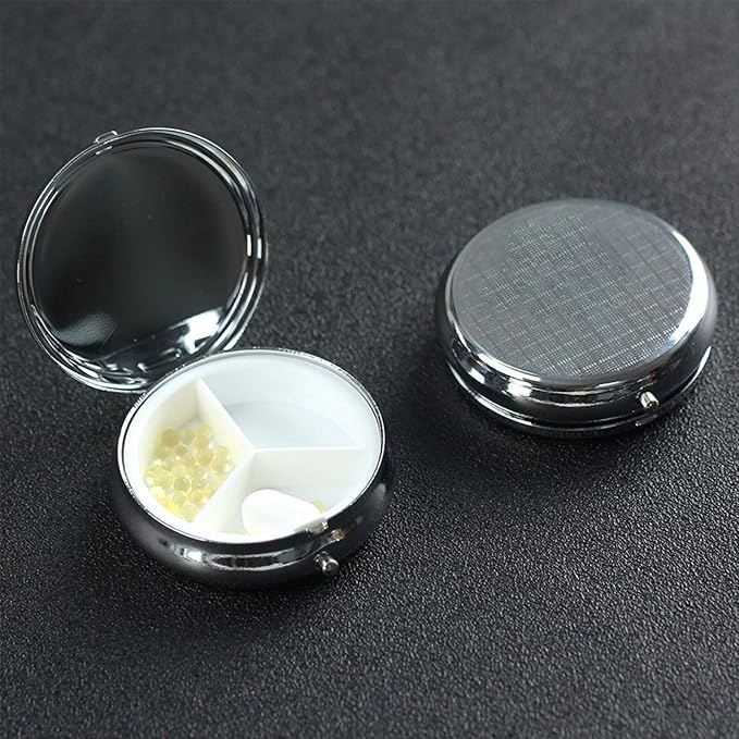 Travel Pill Organizer,Red Rose Pill Box,Metal Pill Holder Container,Portable Cute Pill Case,Small Medicine Holder Organizer,Vitamin Holder with 3 Compartments,for Pocket Purse