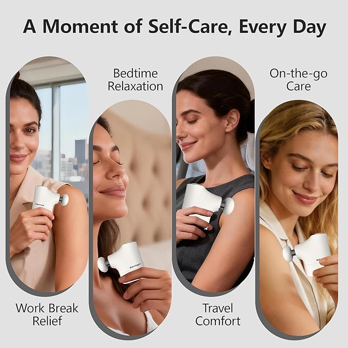 Mini Massage Gun Pro – Portable Deep Tissue Percussion Massager with Smart Pressure Sensor, Quiet Motor, Muscle Relaxation for Neck, Back & Legs, USB-C Rechargeable, White Color,with Lanyard