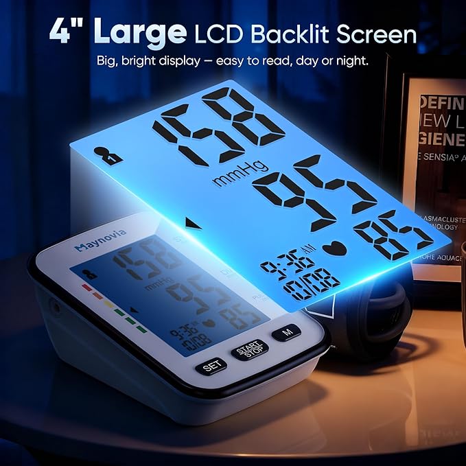 Upper Arm Blood Pressure Monitor for Home Use, Automatic Digital Blood Pressure Machine, Talking BP Monitor with English & Spanish Voice, Large Cuff 8.6”–16.5”, Backlit Display, 2-User Memory