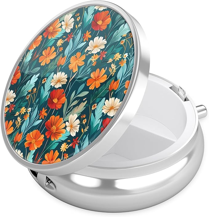 Nipichsha Pill Box, Small Pill Case for Purse & Pocket, Cute Travel Medicine Organizer, Portable Medicine Container Holder to Hold Vitamins, Medication, Fish Oil & Supplement, B04-Beautiful Flowers