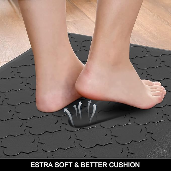 HEBE Kitchen Mat Cushioned Anti Fatigue Comfort Floor Mat Oversized 17.3"x48" Waterproof Non Slip Kitchen Rug Runner Laundry Room Rug Floor Carpet Heavy Duty Comfort Standing Mat Pads, Black