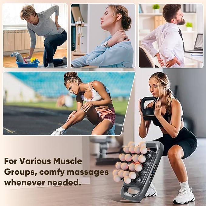 20 Head Massage Gun Deep Tissue, Muscle Massager for Back, Legs, Hips, Waist, Neck, Foot, Body Massager Gun with 3 Modes & 30 Intensities for Muscle Pain Relief, Portable & Quiet Massager