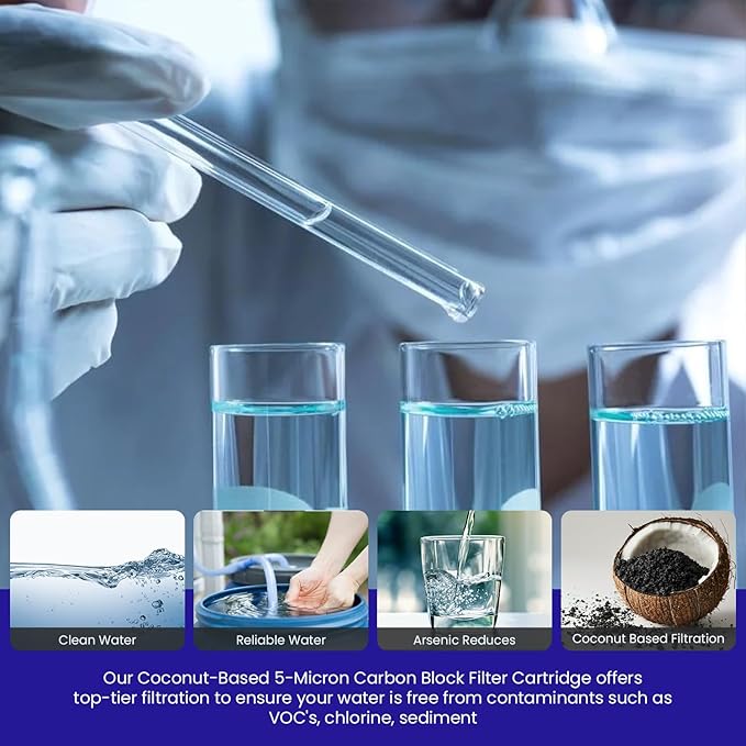 Crystal Quest 5-Micron Carbon Block Filter Cartridge - 2-7/8" x 9-3/4" - Coconut-Based Activated Carbon - Reduces Sediment and VOC’s - Sustainable Filtration