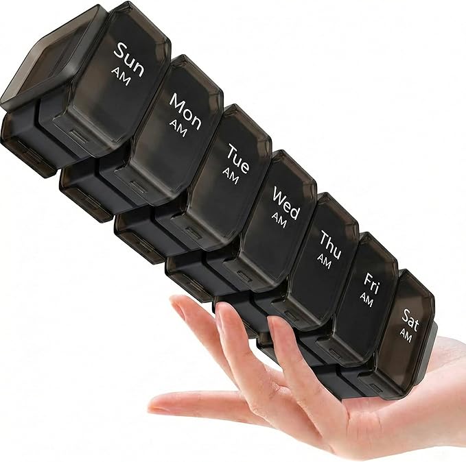 Extra Large Pill Organizer 2 Times a Day – XL Pill Box 7 Day with Big AM/PM Compartments – Fits Large Vitamins, Supplements & Gummies, for 7 or 14-Day Use, Color-Coded, Senior-Friendly, No Spills