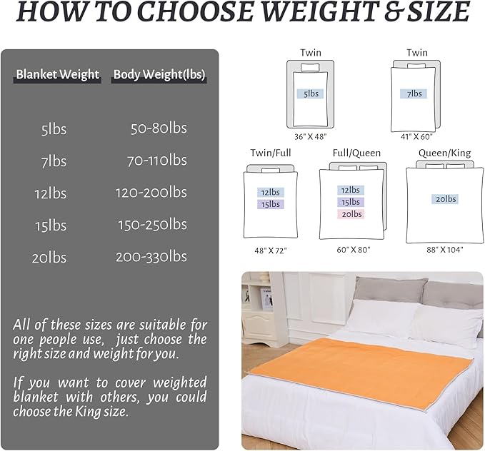 Weighted Blanket 7lbs Twin Size Orange Grey 41"x60" Weighted Blankets Heavy Blanket are Comfortable and Cozy