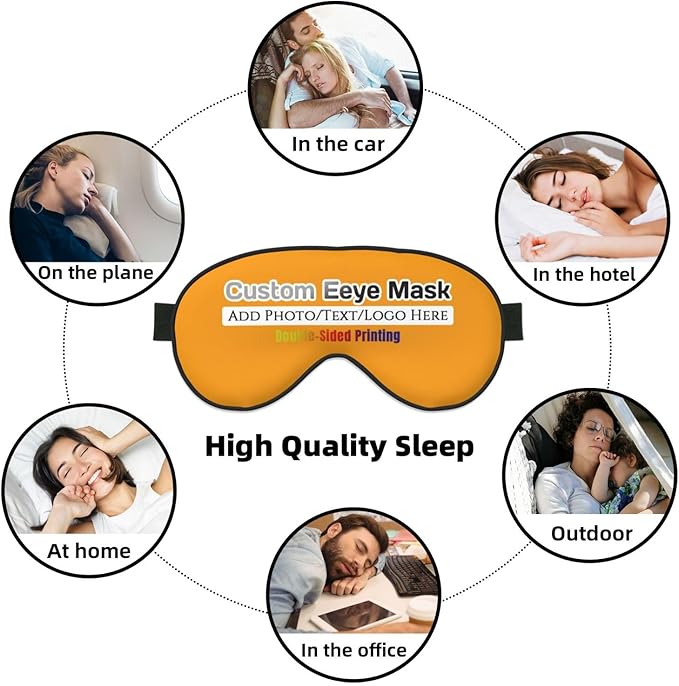 Custom Sleep Eye Mask Personalized Men Women Blindfold Design Your Own Photo Text Logo Adjustable Strap Soft Eyeshade Customized Blackout Eye Cover for Home Offices Travel Gold