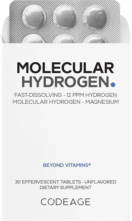 Codeage Molecular Hydrogen Supplement - Fast-Dissolving 12 PPM Hydrogen Water Tablets with Elemental Magnesium - Hydration Tablet Body Function - Unflavored, Vegan, Non-GMO, Gluten-Free - 30 Tablets