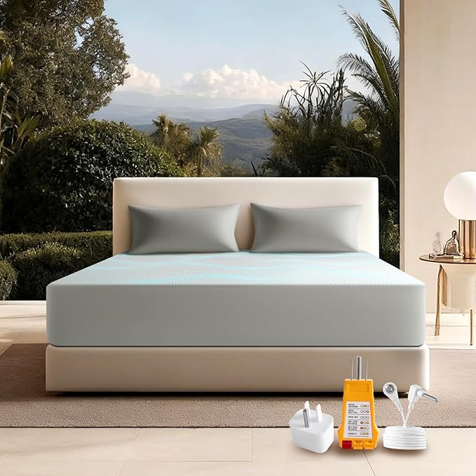 Grounding Sheet Queen Size-90% Organic Cotton & 10% Silver Fiber, Deep Pocket 18" Design, Soft & Conductive, for Better Sleep & Stress Relief Earth Grounf Bedding(Beige,60"x80"x18")