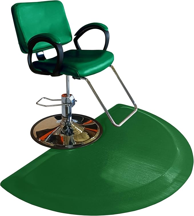 Rhino Mats, Rhino Hide Salon Mat, Non-Slip Standing Cushioned Comfort Anti-Fatigue Mat for Salon, Barbershop, or Spa (Green, Semi-Circle 3' x 3.5' x 7/8")