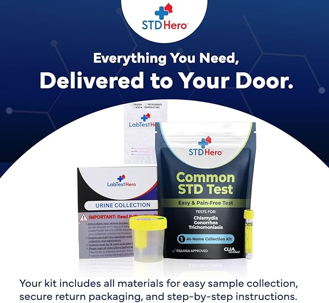 STD Hero At-Home Common STD Test Kit for Women and Men - Test for the Top Four STD's - Includes MGen - Private At-Home Collection - Simple, Discreet, Easy-to-Use with Fast Online Results