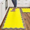 Scalloped Yellow Gray Kitchen Mats Rugs Sets of 2 Cushioned Anti Fatigue Floor Mat Waterproof Kitchen Rugs Non Slip Foam Comfort Standing Mat for Sink Laundry