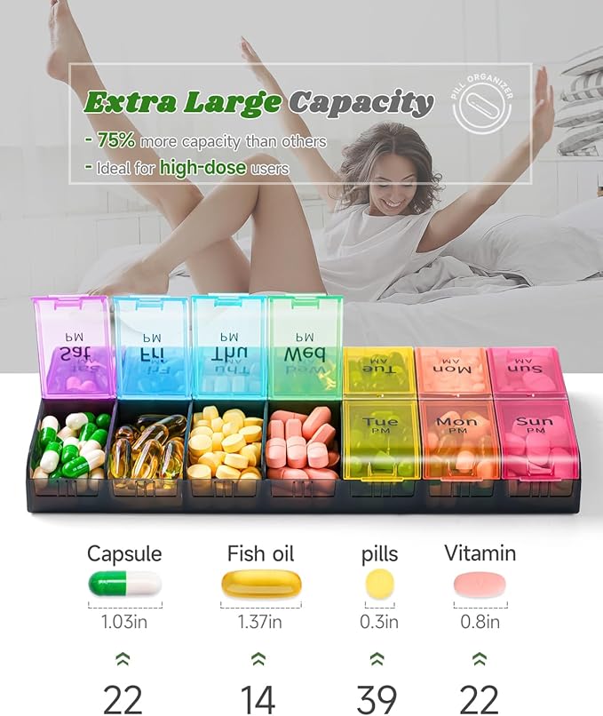 （2 Pack Set） Colorwing Extra Large Pill Organizer 2 Week Solution