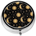 Small Pill Box, Waterproof Portable Daily Small Pill Case for Purses Pocket Compact Travel Medicine Holder for Vitamins,Fish Oils, Supplements, Sun Crescent Moon Stars Astrology Tarot Cards