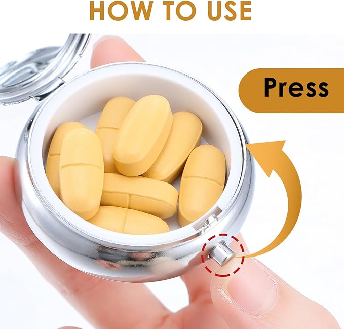 Sibba 2Pcs Portable Medicine Pill Case Moisture Proof Pocket Pill Organizer Dispenser Cute Compact Nice Tablet Box Bee&Butterfliy Medicine Pills Box Metal Pillbox with Mirror for Vitamins, Fish Oil