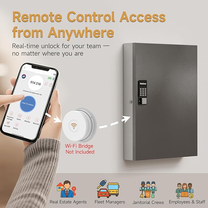 192-Key Smart Key Lock Box Wall Mount – Commercial Key Cabinet with App, Keypad, Bluetooth & WiFi Unlock (Sold Separately), Access Log Tracking, Key Management System for School, Office