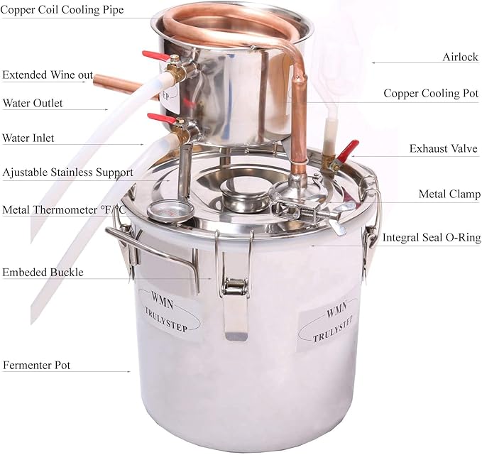 2 Pots Stainless Steel Still 5Gal/20Liters Water Alcohol Distiller Home Brew Kit Wine Making Supplies for DIY Brandy Whisky Vodka Distilled Water, Silver
