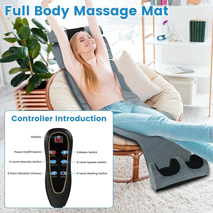 Moclever Full Body Massage Mat with Heat – Vibration Massage Pad for Back, Neck, Foot & Lumbar Support – Foldable Cushion Mattress with Timer & Adjustable Intensity for Home or Office Use