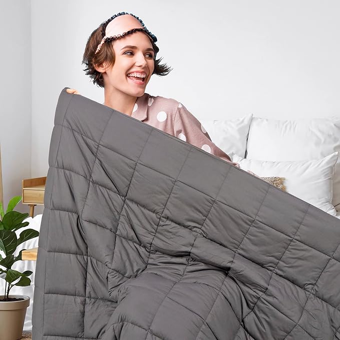 JungleA Weighted Blanket for Adults(15lbs,48"x72",100% Cotton,Grey),Cooling and Breathable Heavy Blanket with Safety Beads for Teens,Women, Men, Kids,Suitable for All-Season