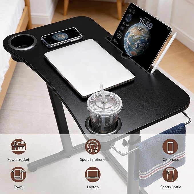 VTORY Treadmill Desk – Adjustable Desk for Walking Pad, Stable & Heavy-Duty Height 30"-47", Portable Walking Pad Desk Table Stand for Home Office & Work with Installation Guide (Black)