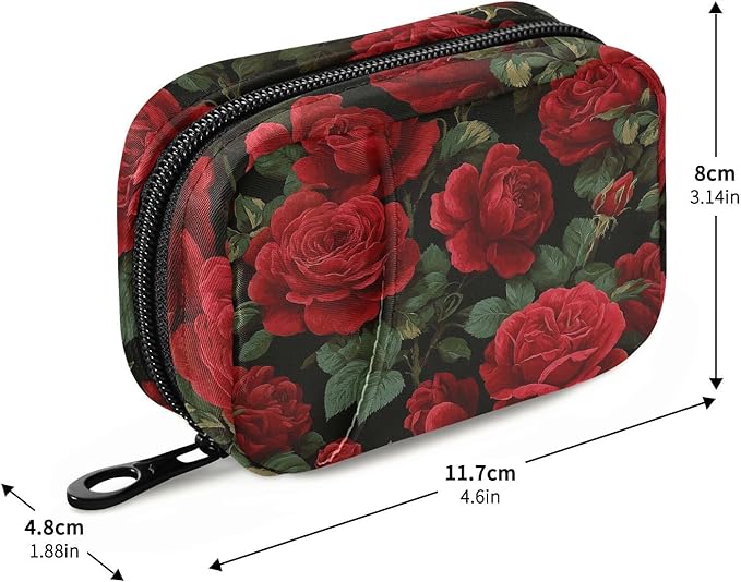 Pfrewn Pill Organizer Case Retro Red Rose Travel Pill Box with Zipper 7 Day Portable Small Weekly Vitamin Medicine Supplement Holder Pouch Bag for Women Men