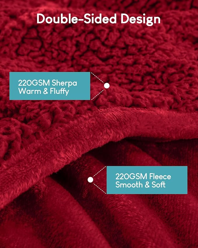 Cottonblue Sherpa Weighted Blanket for Adults 20 lbs Queen Twin Size 60x80 inches, Fuzzy Fleece Weighted Throw Blankets Cozy for Sleeping, Calming and Relax, Soft Heavy Blankets for Bed Sofa, Burgundy