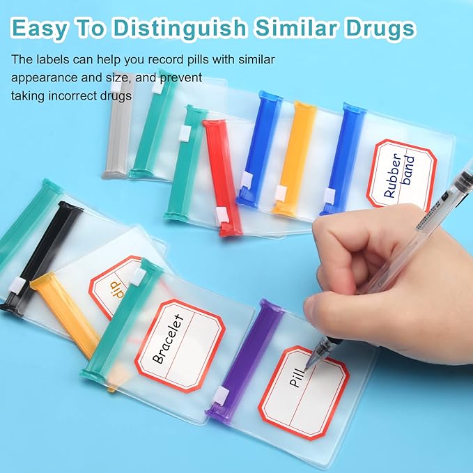 70+2 Pcs Pill Pouch Bags Zippered Pill Pouch Set with 2 Sheets Label, 7 Colors Pill Pouches for Medicine Travel Reusable Small Plastic Pill Bags for Travel/Home Daily use