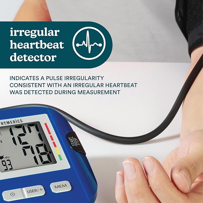 HoMedics Upper Arm Blood Pressure Monitor, Automatic BP Monitor with Easy One-Touch Operation, Stores up to 120 Readings (60 Per User), Standard Sized Blood Pressure Cuff and Storage Bag Included