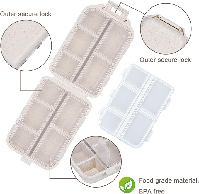 Large Travel Pill Organizer with Medicine Labels, Travel Pill Box Medicine Organizer Daily Pill Container 10 Compartments Pills Case (White, 189 Lables)