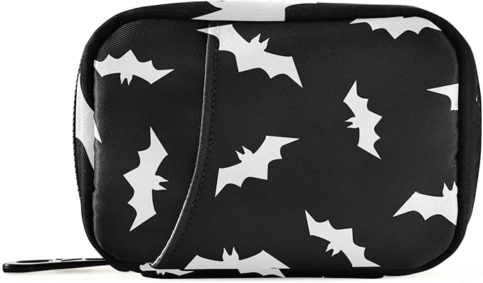 Halloween Bats Pill Box 7 Day Pill Case Travel Pill Organizer Bag with Zipper Portable Weekly Vitamin Medicine Supplement Holder Pouch Bag