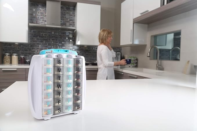 Medication and Supplement Pillbox Organizer, 3 ¾ in x 7 in - 28-Day Medicine Sorter - FSA and HSA Eligible – Monthly Medication Dispenser - Easy to Fill - 4-Week Pill Holder - Travel Friendly