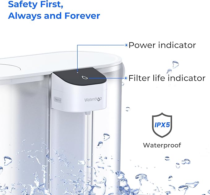 Waterdrop Compact Electric Water Filter Pitcher, 200-Gallon Rechargeable Instant Powerful Dispenser, NSF/ANSI 42&53&401, Reduce PFOA/PFOS, Lead, Chlorine, 14-Cup, White, with 1 Filter, NOT Reduce TDS
